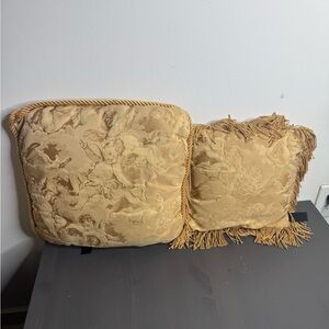 Vintage Reed Champagne Gold Cherubs Angels Decorative Damask Throw Pillows (2)